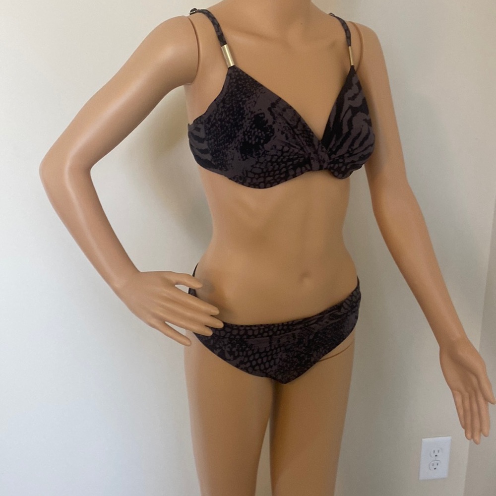 NWT Calvin Klein two Piece Black/mink (dark gray) bikini and coverup (a set)